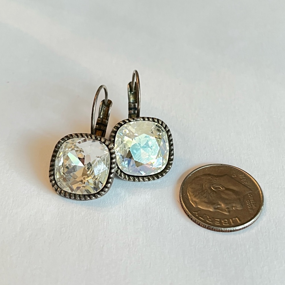 Swarovski crystal drop earrings, cushion cut
